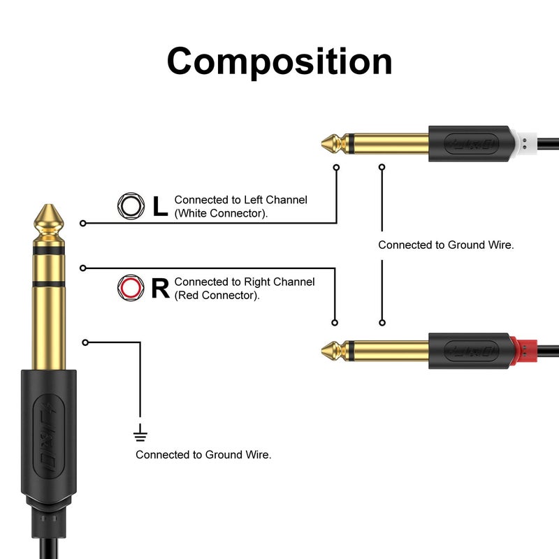 J&D 1/4 Inch TRS to Dual TS Y Splitter Cable, Gold Plated 6.35mm Stereo Male to 2 Mono Male Breakout Cable for Audio Interface, Mixer, Amplifier [Audiowave Series], 15 Feet - Image 2
